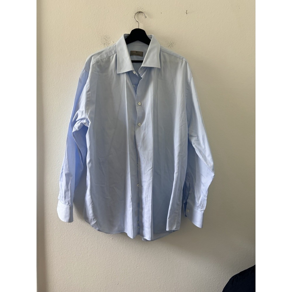 CANALI Dress Shirt Mens 18.5 47 Light Blue Twill Long Sleeve Button Up Italy Big